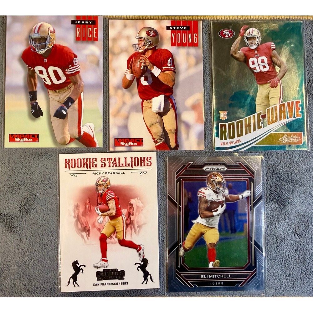 San Francisco 49ers Card Lot Jerry Rice Steve Young Ricky Pearsall Eli Mitchell